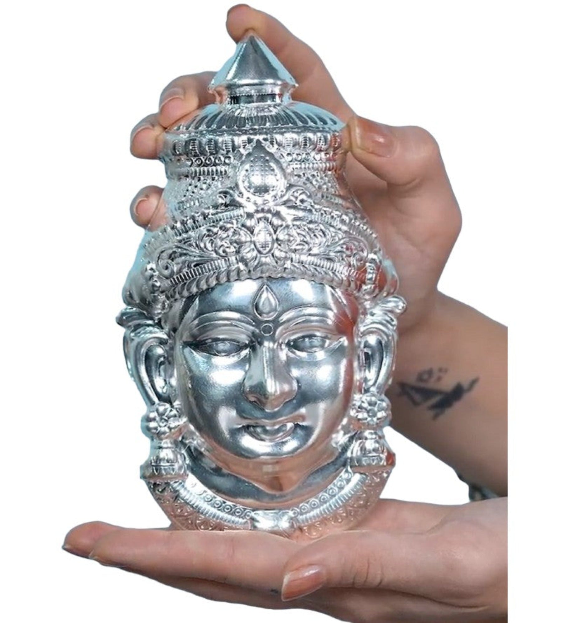 Sigaram 6X3.5 Inch  Silver Plated  Lakshmi Face Mukoot for Vara Mahalakshmi Festival K4159