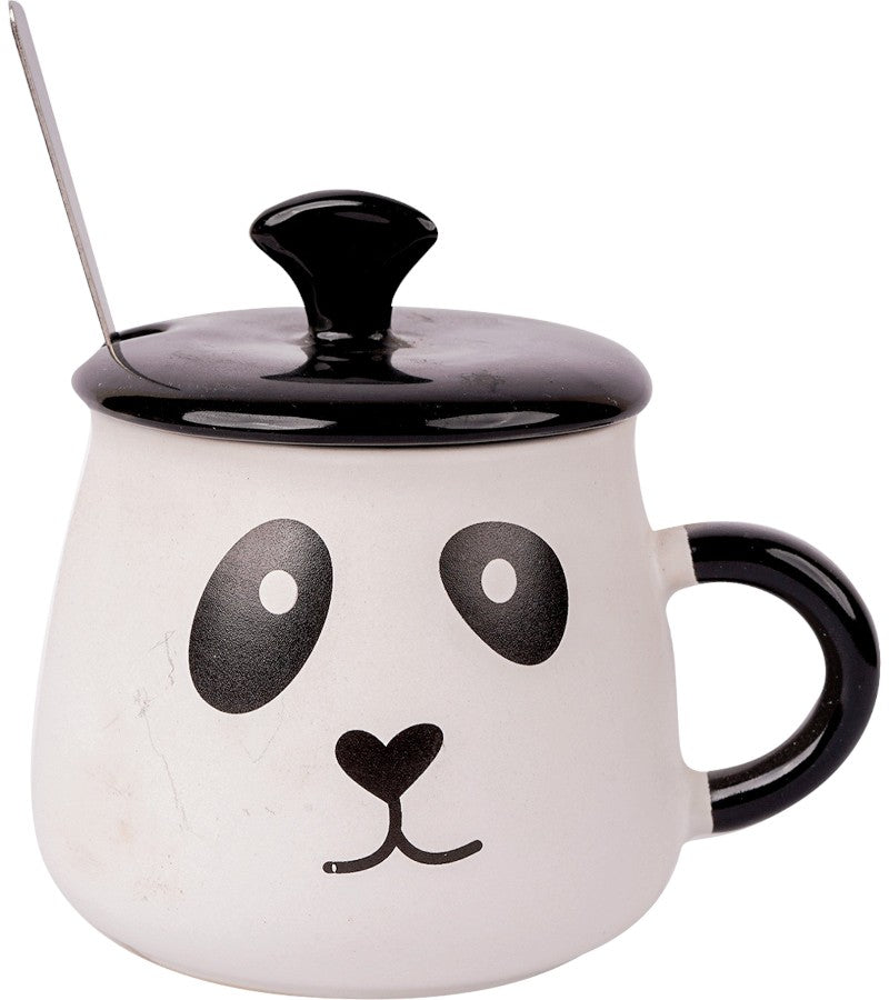 Ceramic Panda Mug with LID, Spoon and Beautiful Keychain(Lazy Panda) (Set of 1)