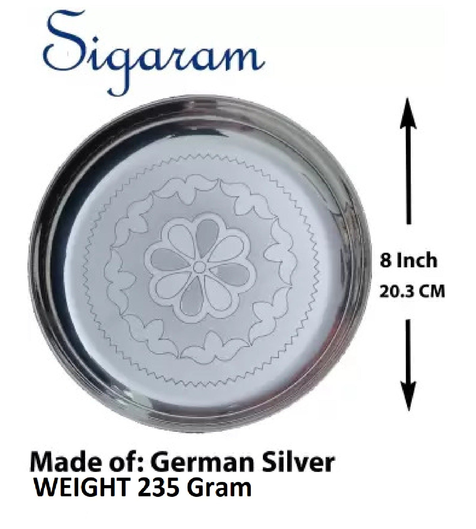 Sigaram German Silver 8 Inch Floral Designed Plate For Home Pooja Decor K2341