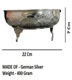 Sigaram German Silver 9 Inch Floral Designed Plate With Stand for Home Pooja Decor K3808