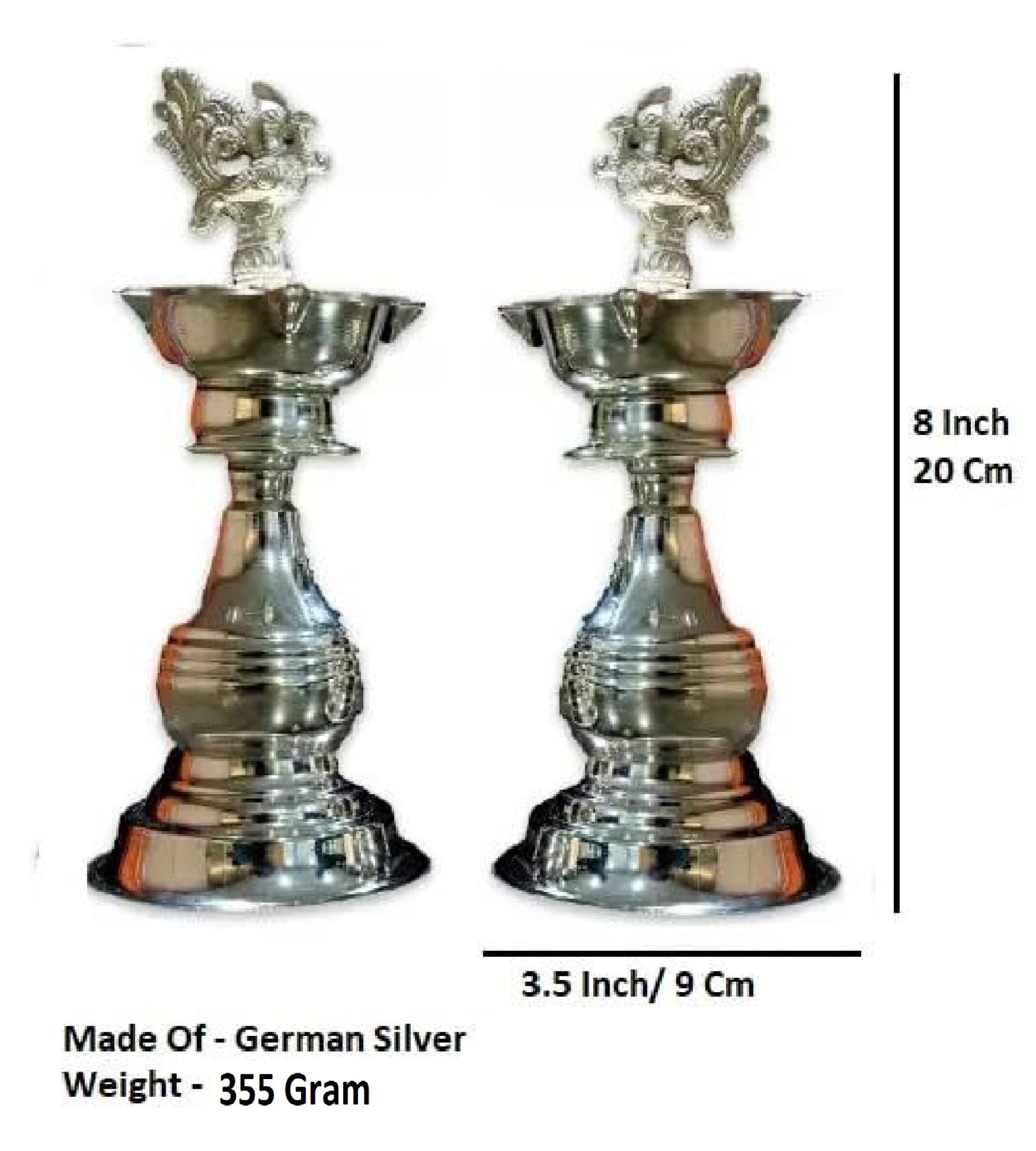 Sigaram 8 X 3.5 Inch Diya Made By Pure German Silver For Home Pooja Decor K3135