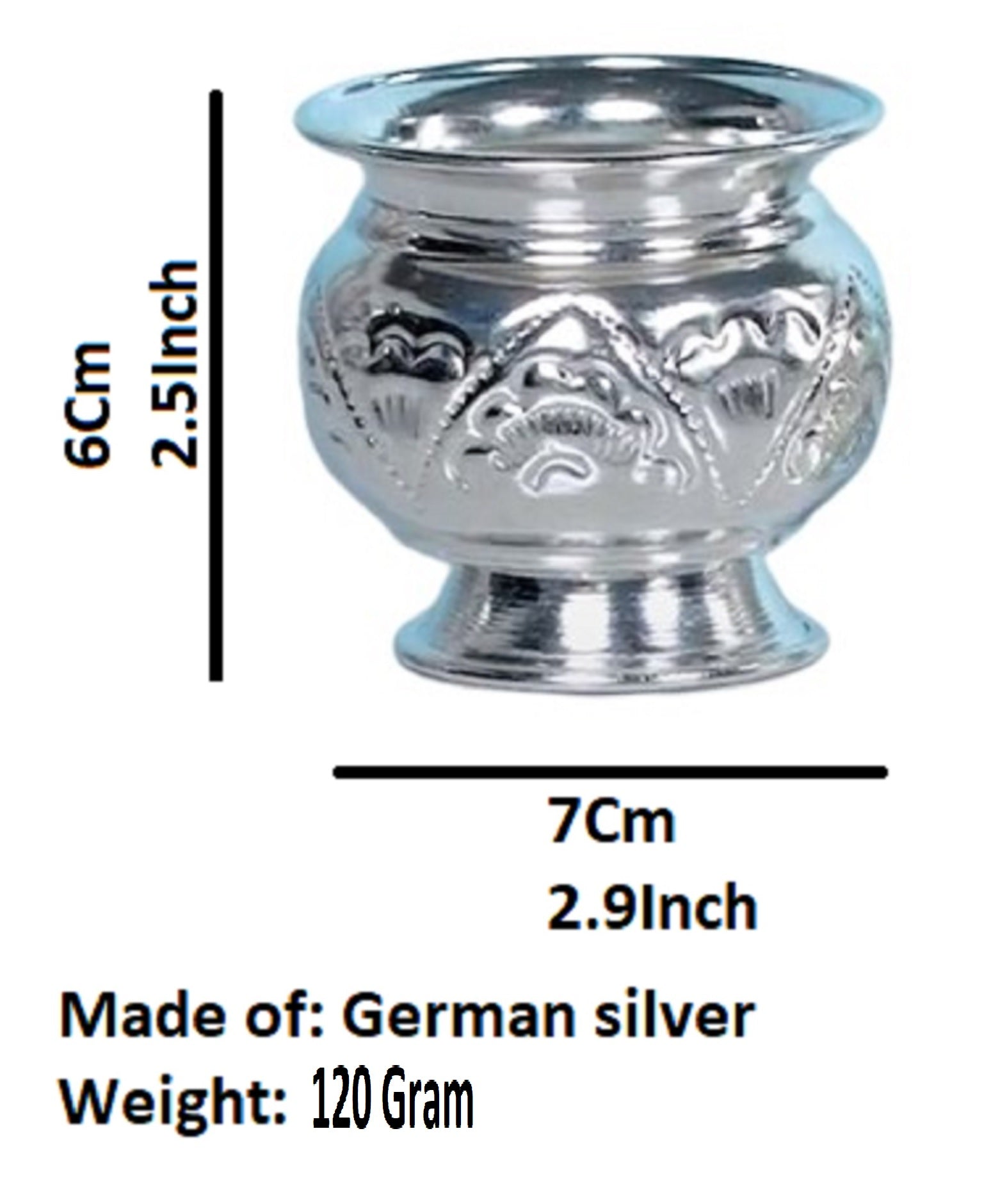 German Silver 2.5 Inch Kum Kum Bharani Cup For Home Pooja Decor K2514