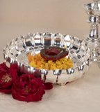 Sigaram 9 Inch German Silver Floral Designed Plate with Lay For Home Pooja Decor K4405