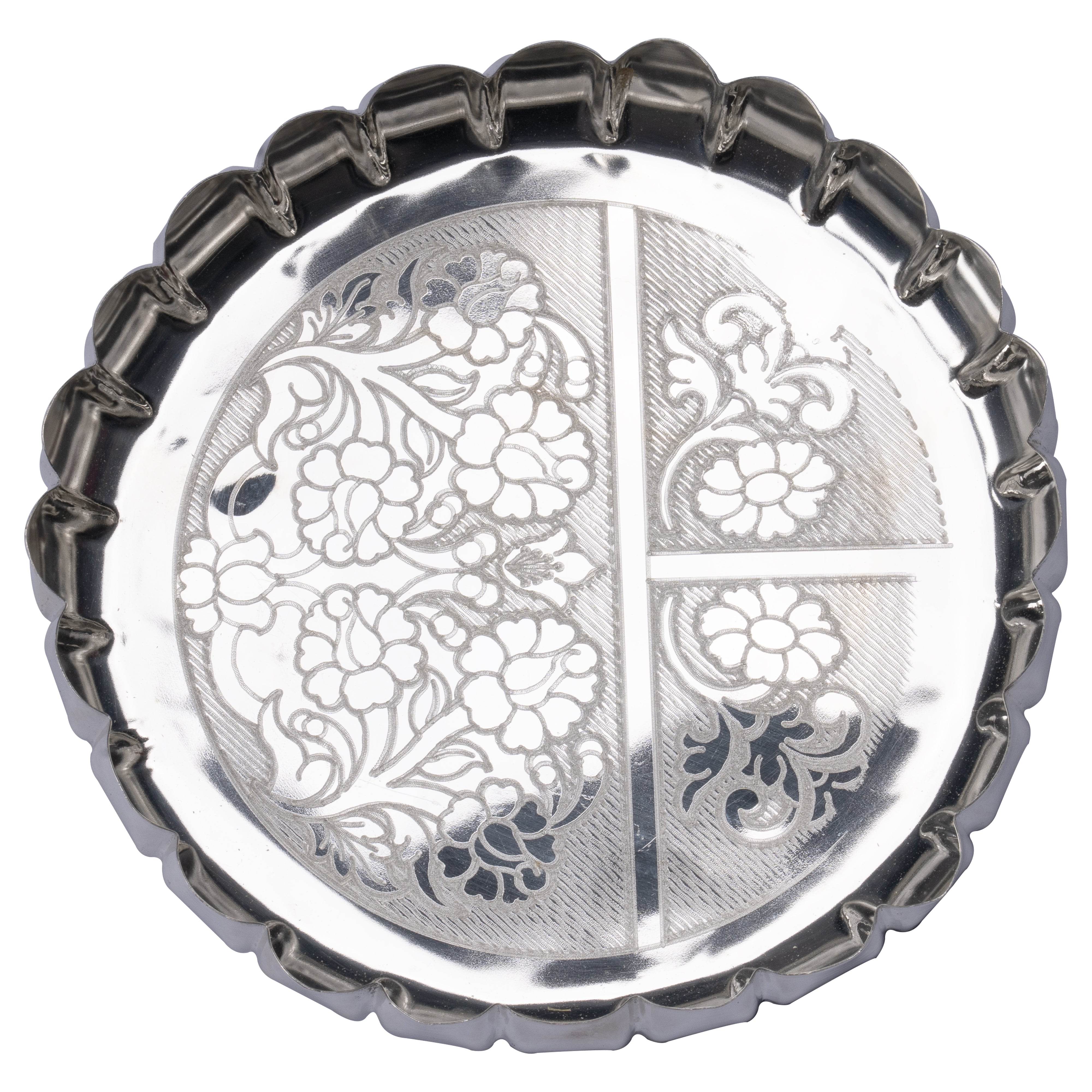 Sigaram 9 Inch German Silver Floral Designed Plate with Lay For Home Pooja Decor K4405