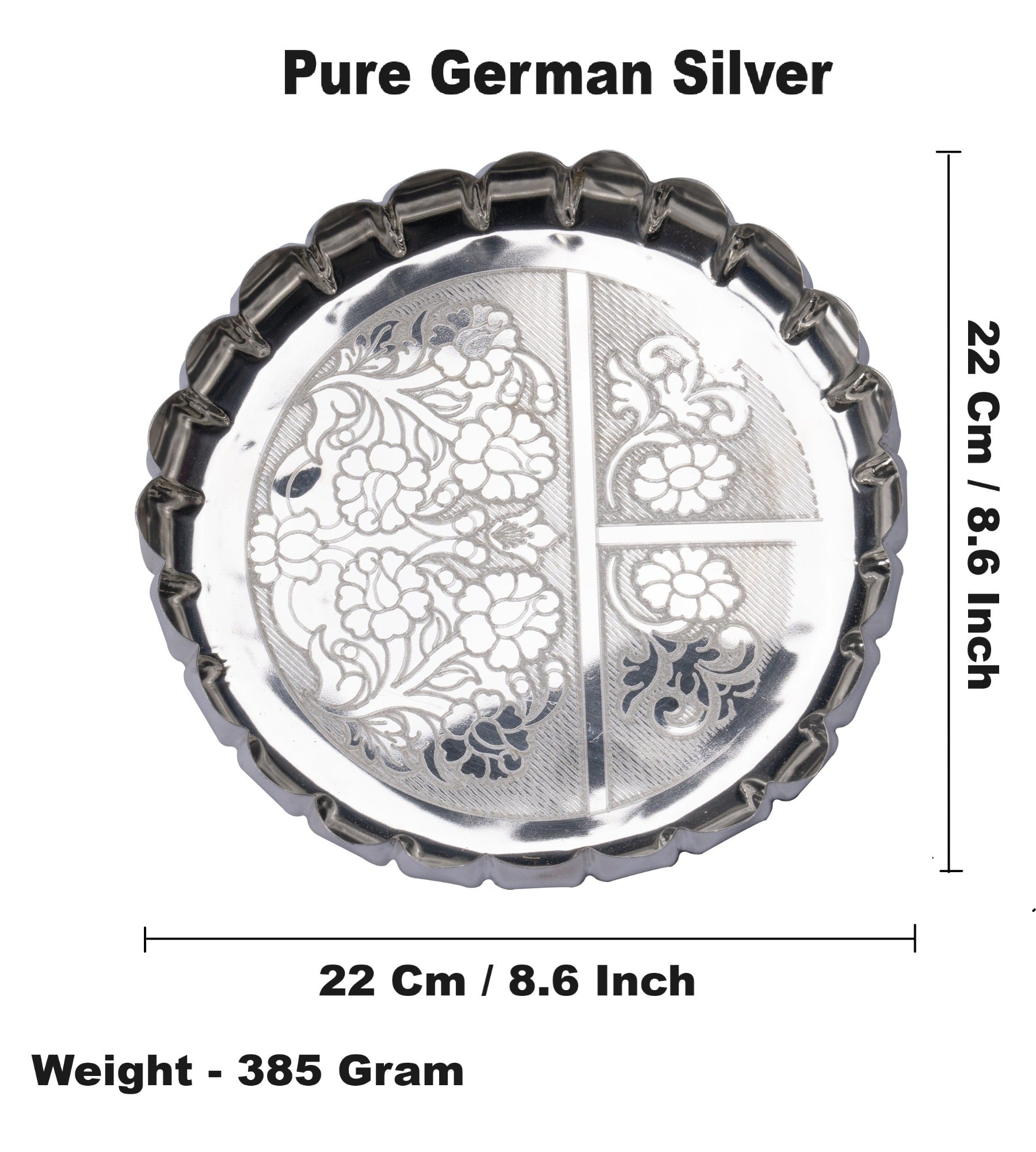 Sigaram 9 Inch German Silver Floral Designed Plate with Lay For Home Pooja Decor K4405