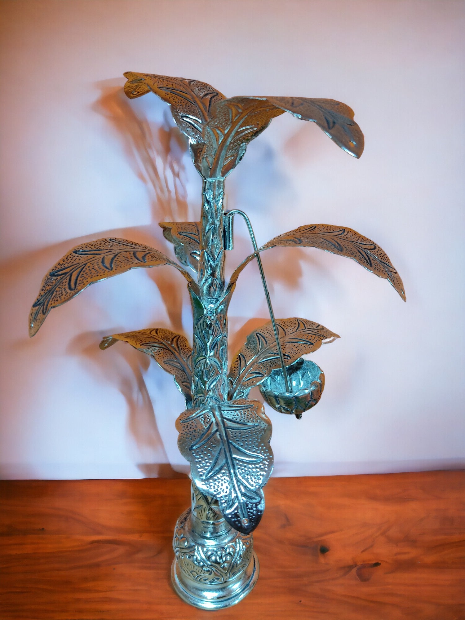 Sigaram 12 Inch Antique German Silver Banana Tree and Leaves For Home Pooja Decor K4401