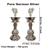 Sigaram 12 Inch Pure German Silver Peacock Diya Samai Deepa For Home Pooja Decor K4400