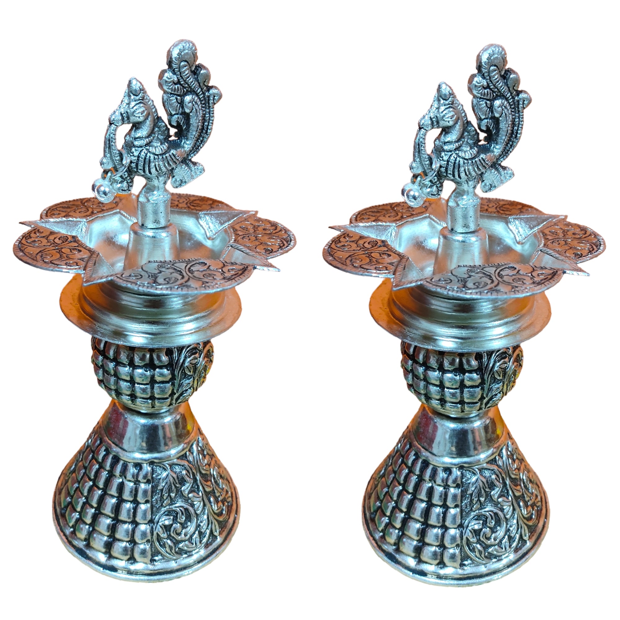 Sigaram 9 Inch Antique German Silver Diya Samai Deepa For Home Pooja Decor K4396