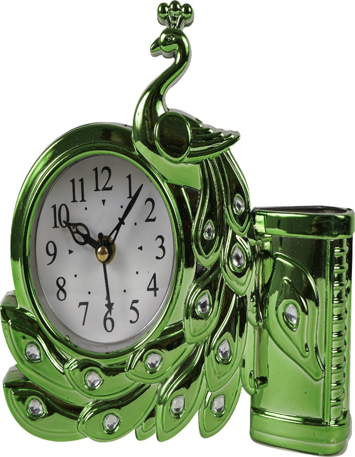 19x17 Cm Peacock Table Clock with Penstand For Home Office College K4180