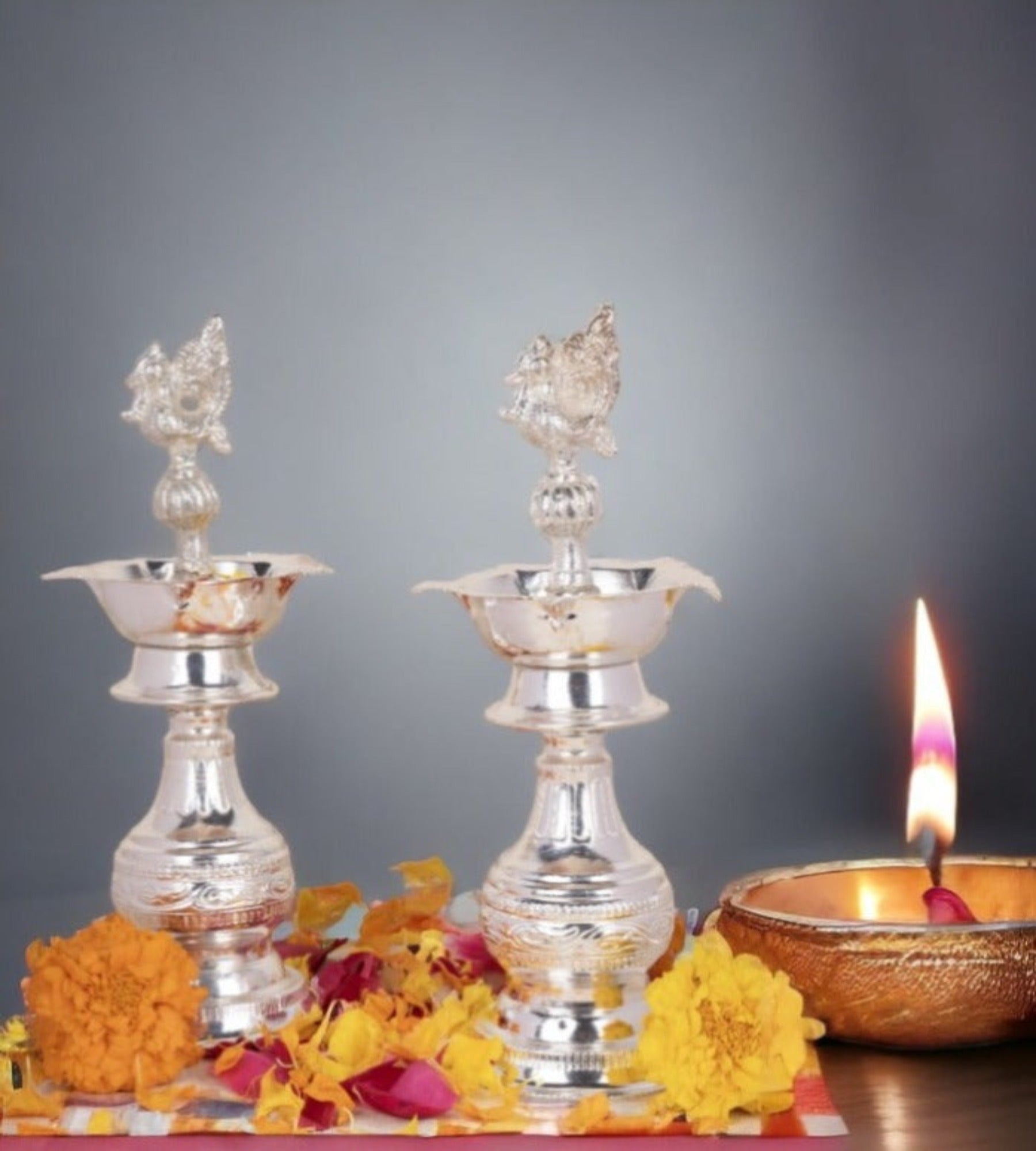 Sigaram 7X3 Inch Diya Made By Pure German Silver For Home Pooja Decor K4239