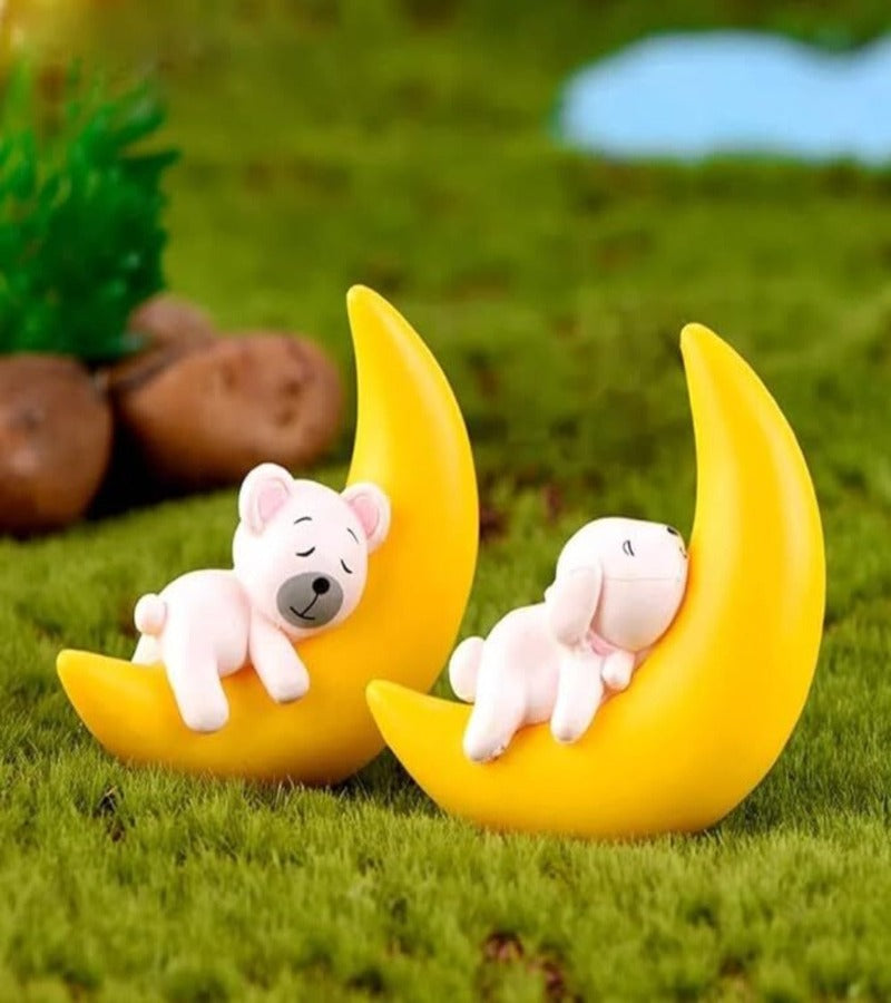 Rabbit,Kitten On Moon Figurin Miniature Showpiece Statue For Gift,Lovers K4258