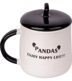 Ceramic Panda Mug with LID, Spoon and Beautiful Keychain(Lazy Panda) (Set of 1)
