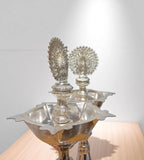 Sigaram German Silver 10 Inch Peacock Handle Plain Diya for Home Pooja Décor K4732