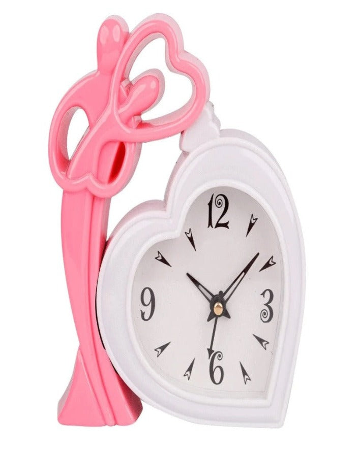 White Pink Colour 19 X 16 Cm Analog Table Clock K3760