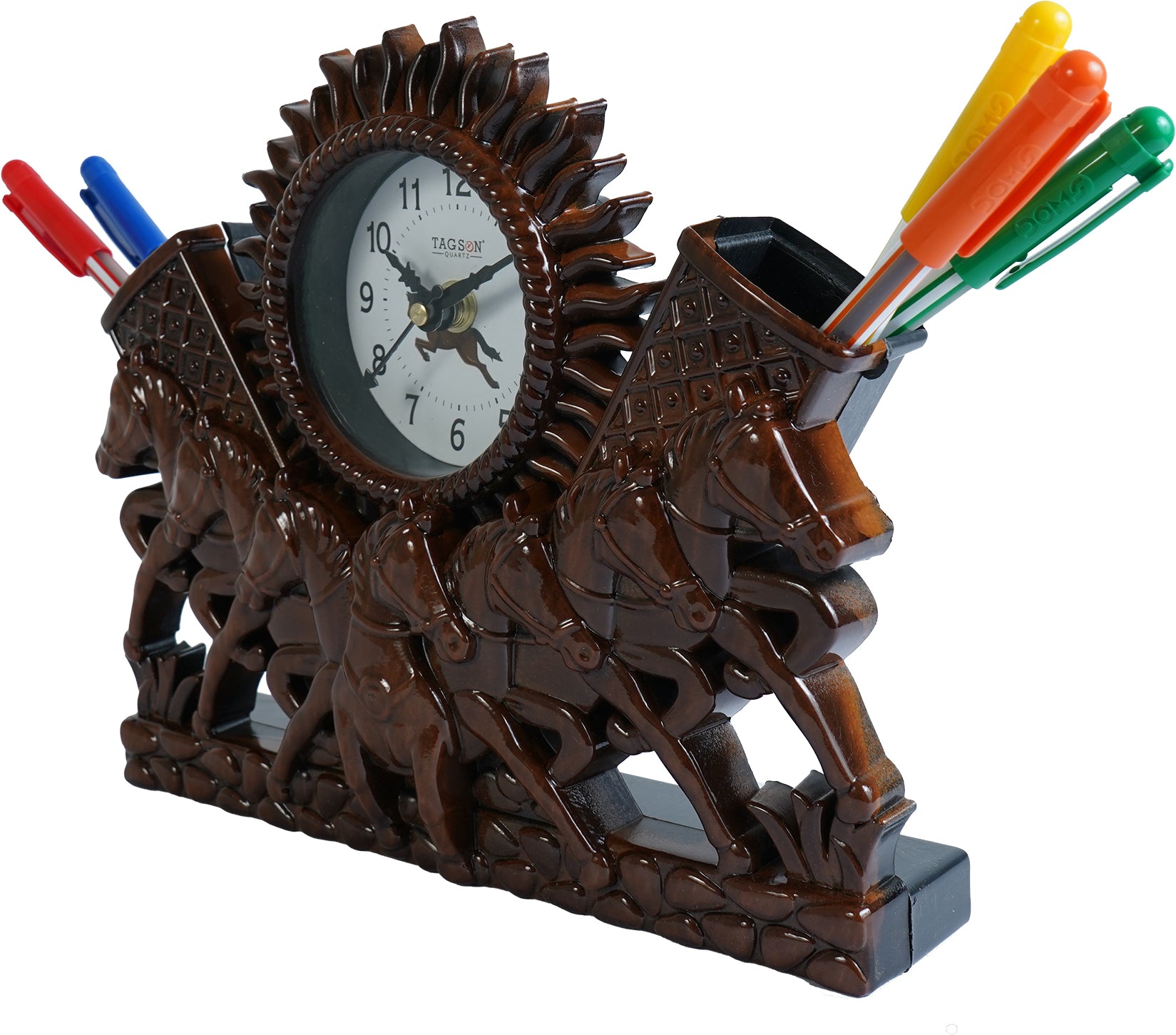 22x19 Cm Horse Table Clock With Penstand For Home Office College K4188
