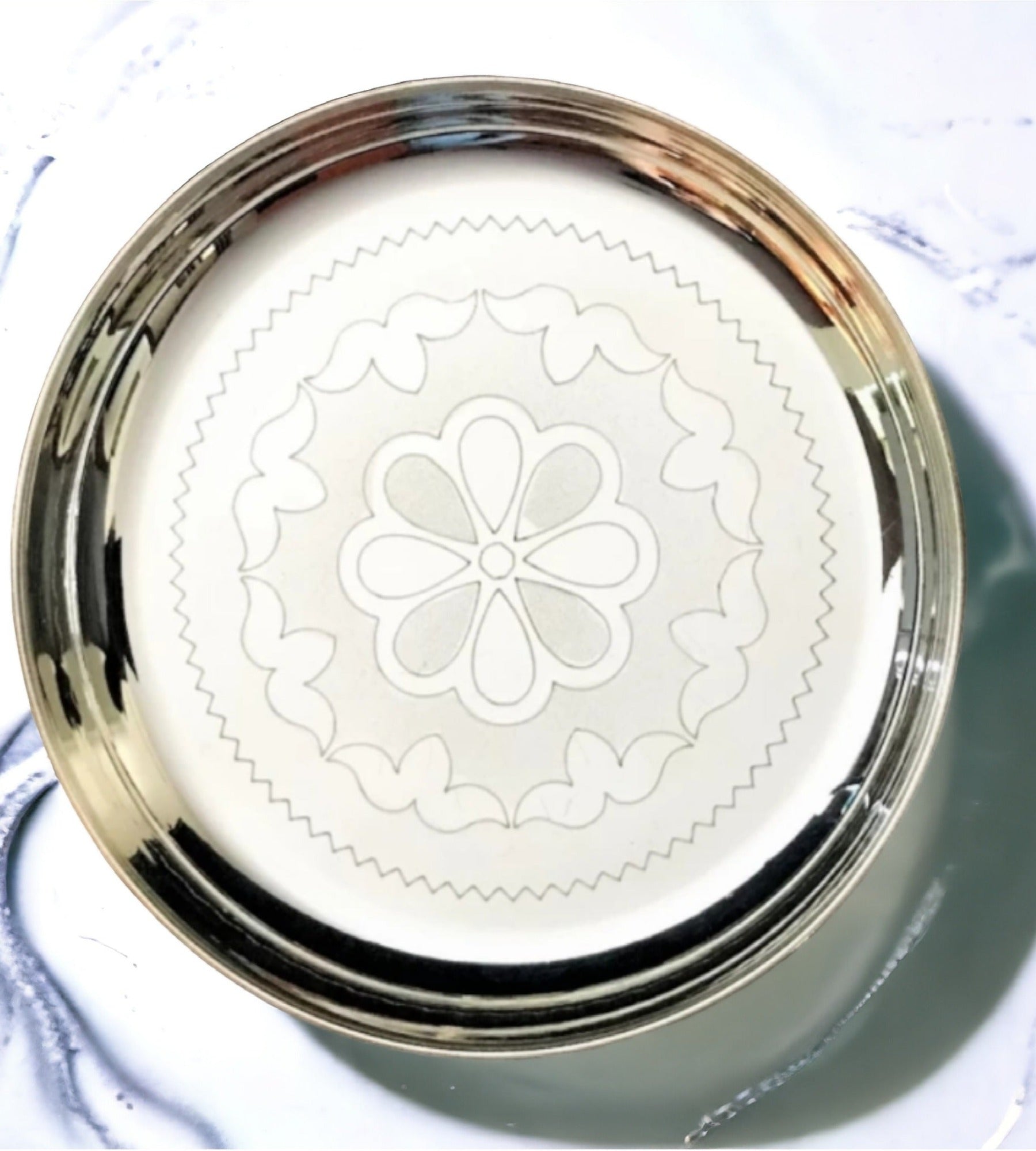 Sigaram German Silver 8 Inch Floral Designed Plate For Home Pooja Decor K2341