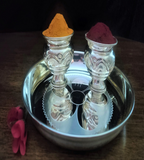 Sigaram German Silver 7 Inch Plate and Kum Kum Cup For Home Pooja Decore K2425