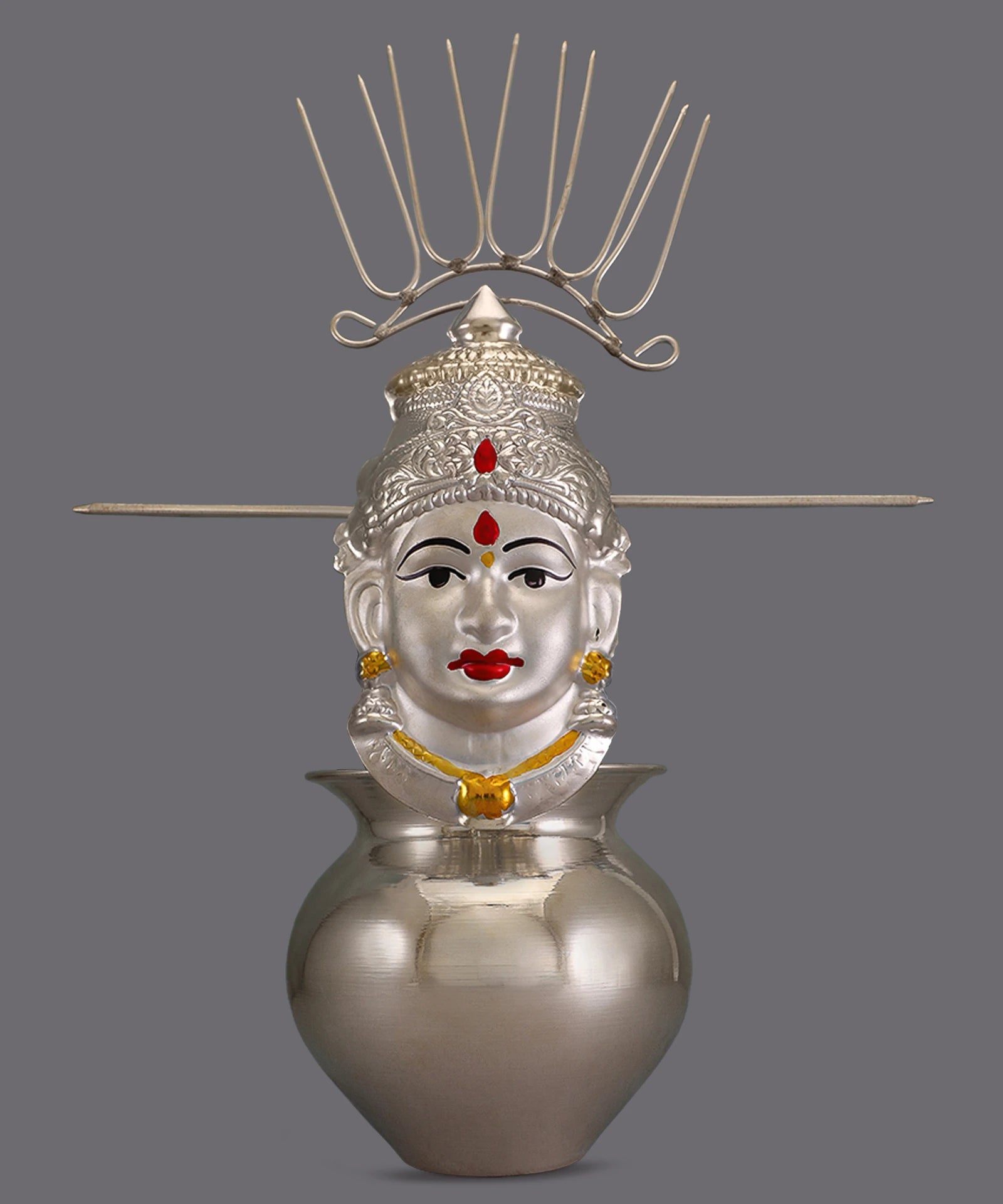 Sigaram 8x6.5 Inch Crown Type German Silver::Stick for Kalash Decor With Flowers k4135