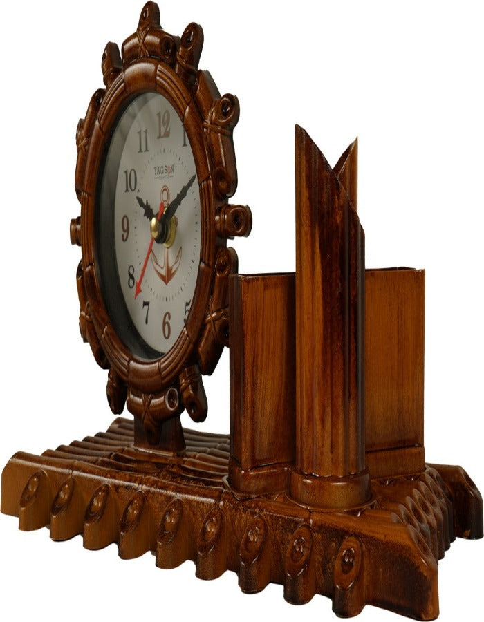 25x16 Cm Charkha Table Clock With Penstand For Home Office College K4181