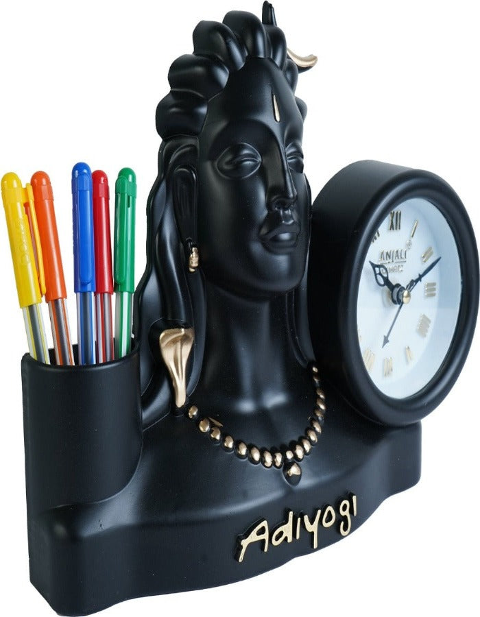 25x20 Cm Adiyogi Table Clock With Penstand For Home Office College K4192