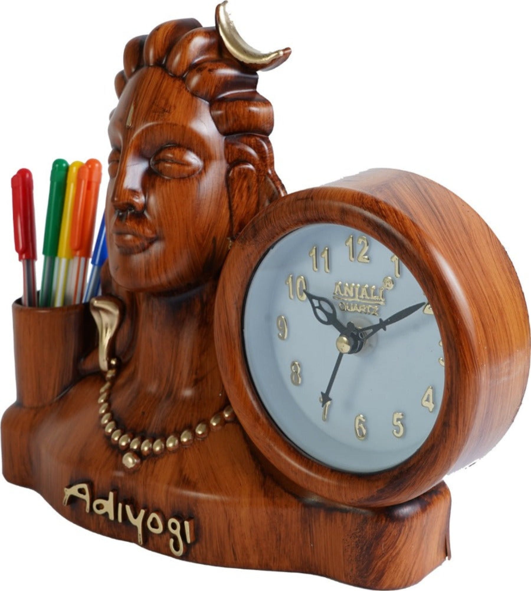 25x20 Cm Adiyogi Table Clock With Penstand For Home Office College K4191