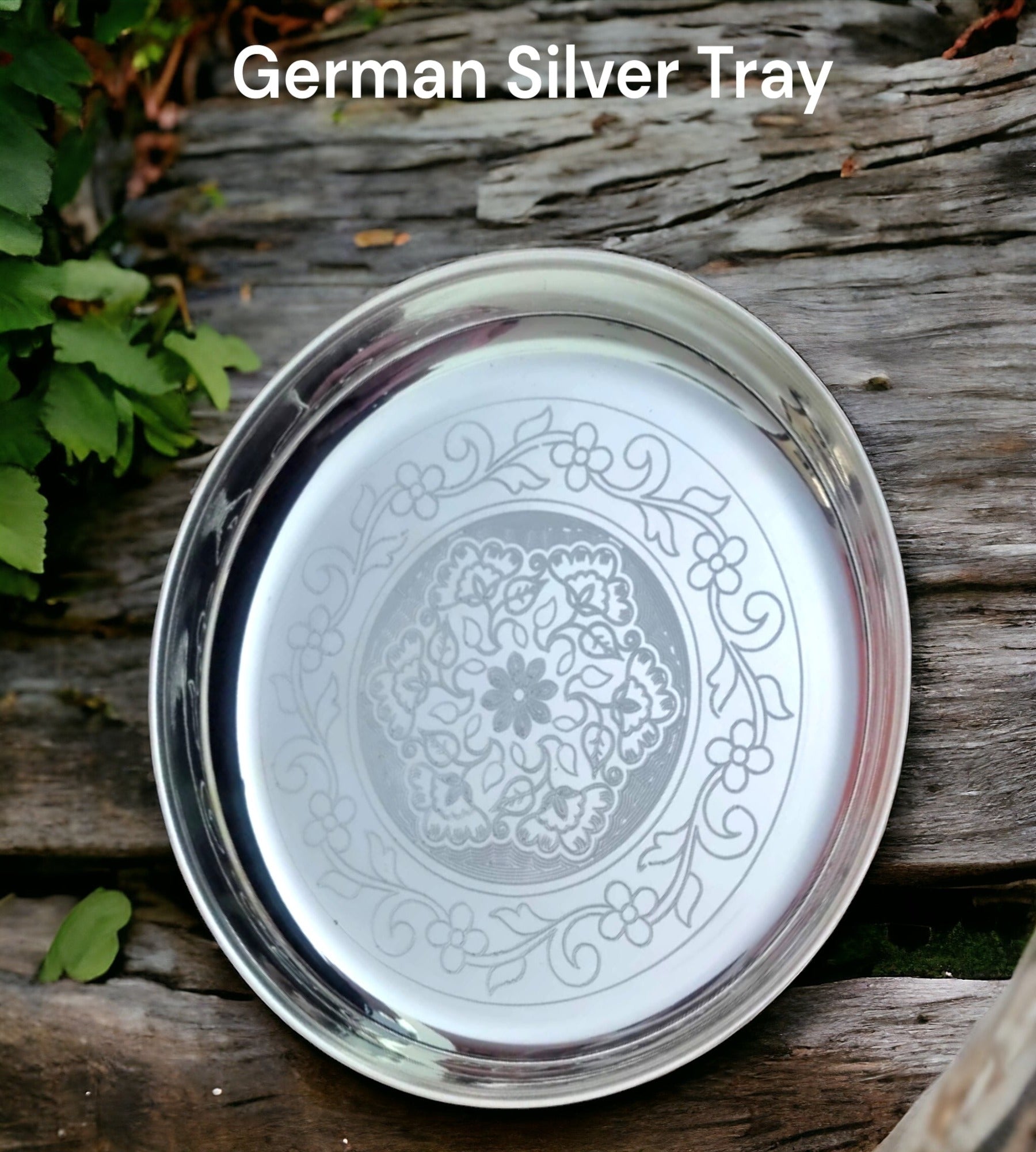 Sigaram German Silver 9 Inch Floral Designed Plate for Home Pooja Decor K2369