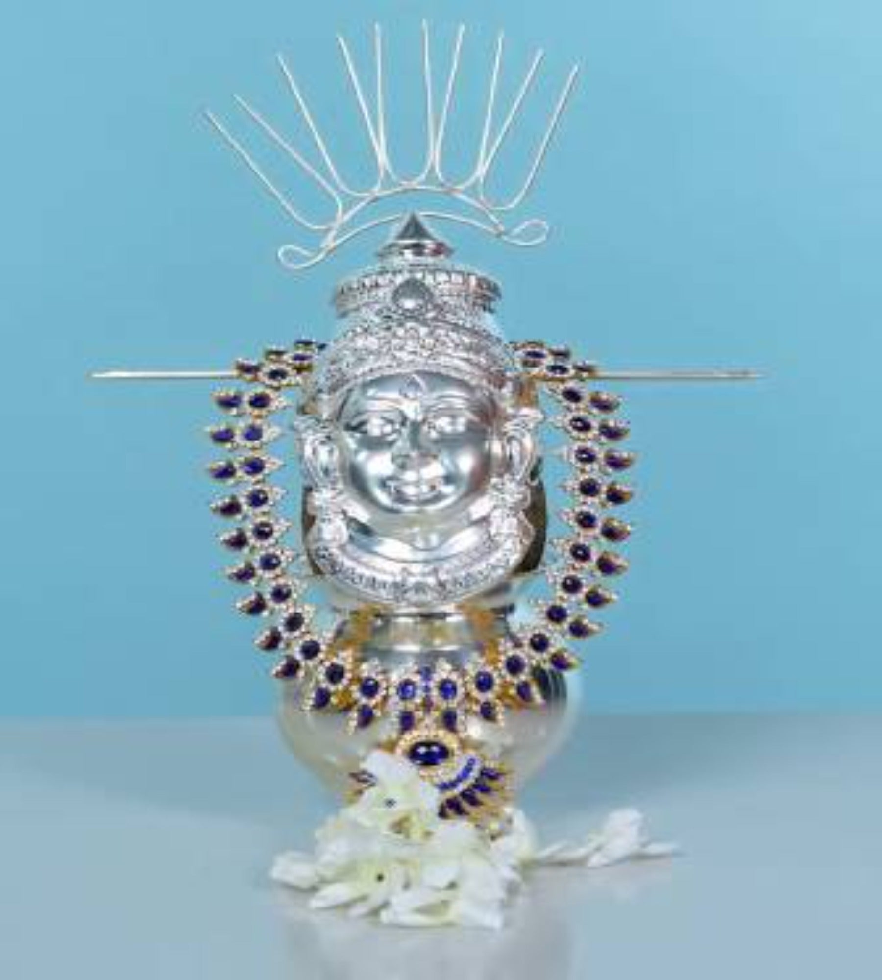 Sigaram 7.5X4 Inch Silver Plated  Lakshmi Face Mukoot for Vara Mahalakshmi Festival K4138