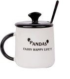 Ceramic Panda Mug with LID, Spoon and Beautiful Keychain(Lazy Panda) (Set of 1)