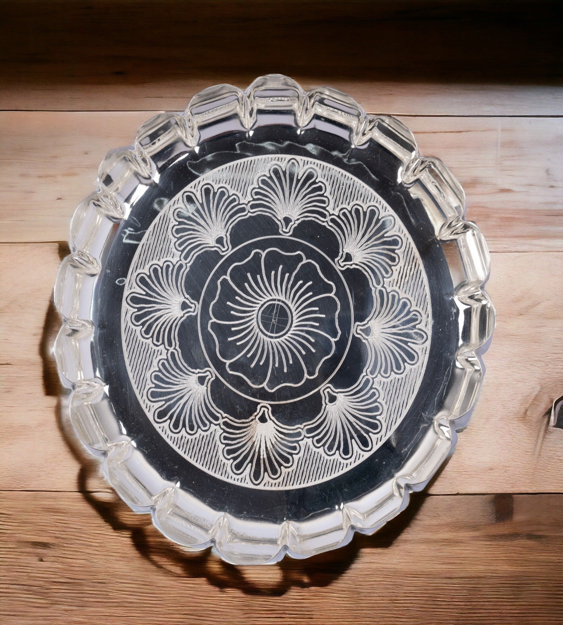 Sigaram 8 Inch German Silver Floral Designed Plate with Lay For Home Pooja Decor K4404