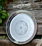 Sigaram German Silver 9 Inch Floral Designed Plate for Home Pooja Decor K2369