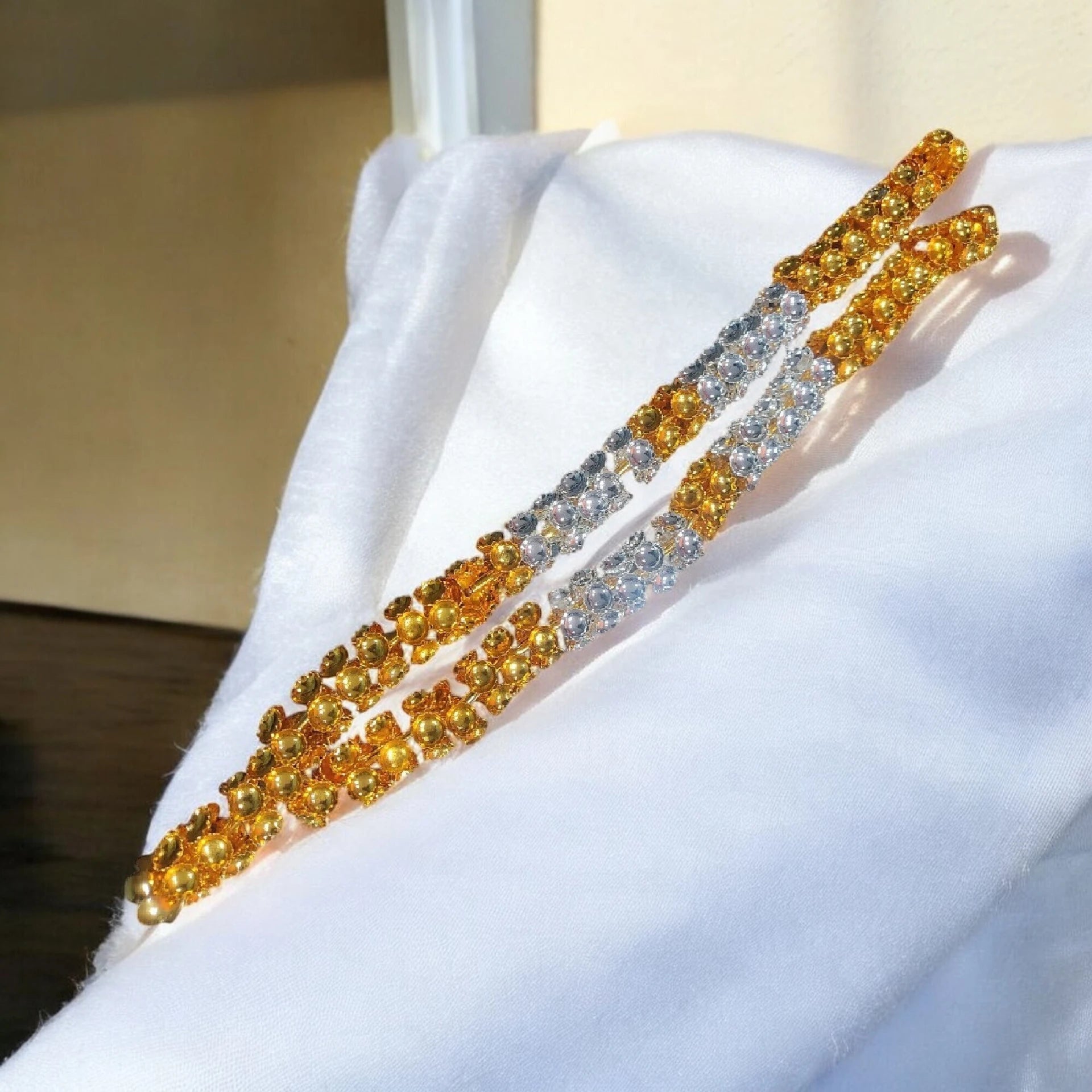 Sigaram 16 Inch Silver Plated Gold & Silver Flower Mala /Hara Diya For Home pooja Decor K4582