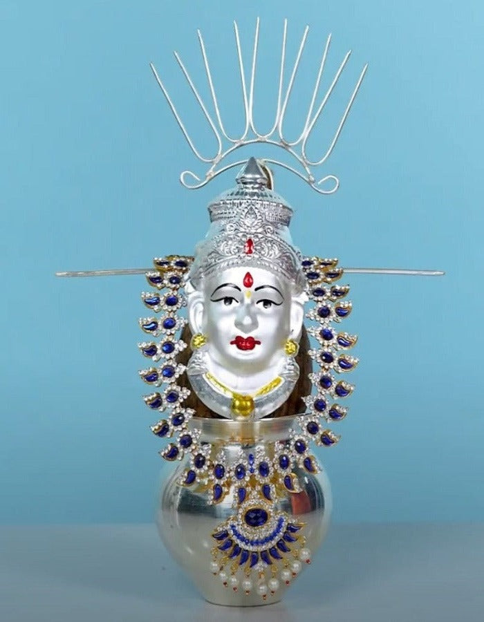 Sigaram 6X3.5 Inch Silver Plated Lakshmi Face Mukoot for Vara Mahalakshmi Festival K4121