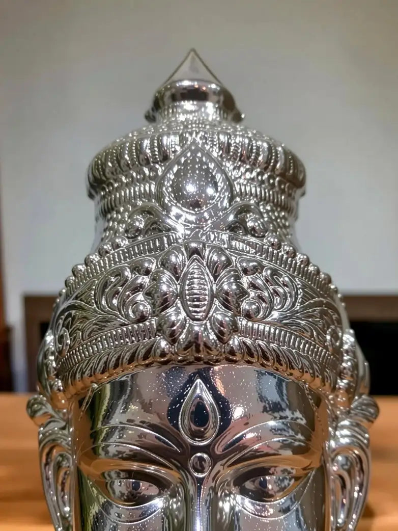 Sigaram 6.5X3.5 Inch  Silver Plated  Lakshmi Face Mukoot for Vara Mahalakshmi Festival K4159