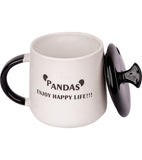 Ceramic Panda Mug with LID, Spoon and Beautiful Keychain(Lazy Panda) (Set of 1)