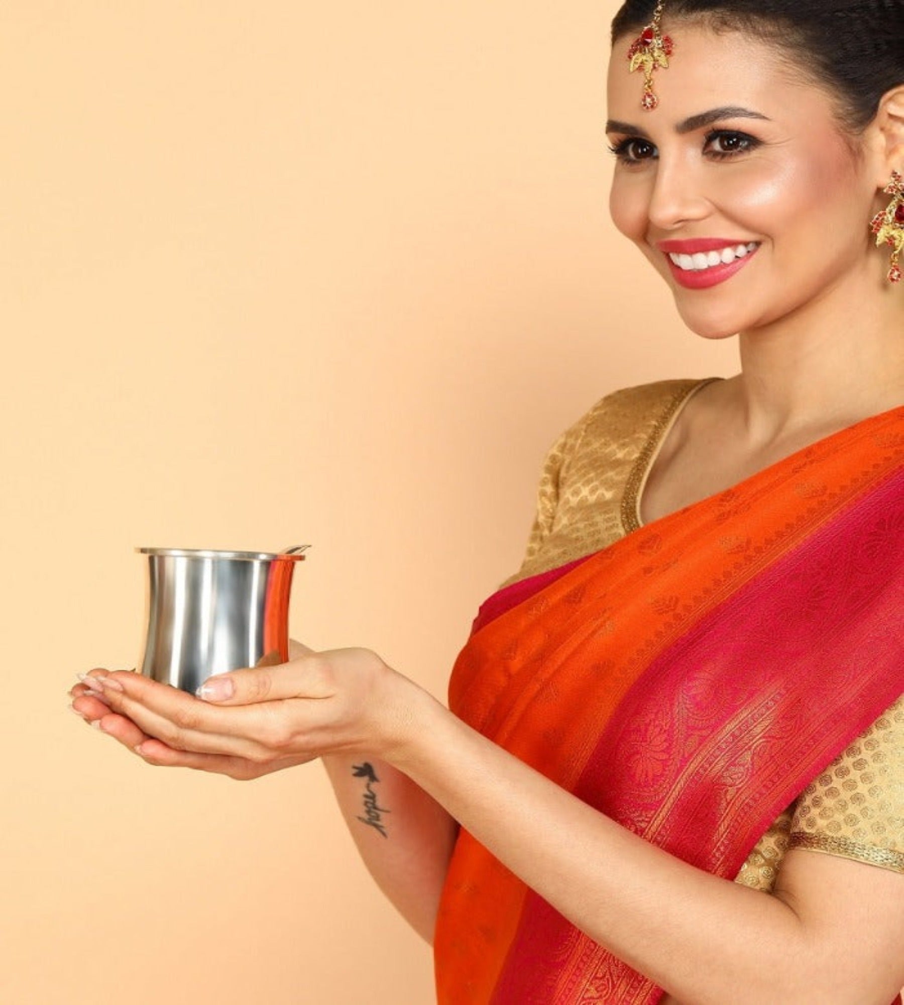 Sigaram German Silver Panch Patre With Pooja Hand For Home Pooja Festival Decor K3975