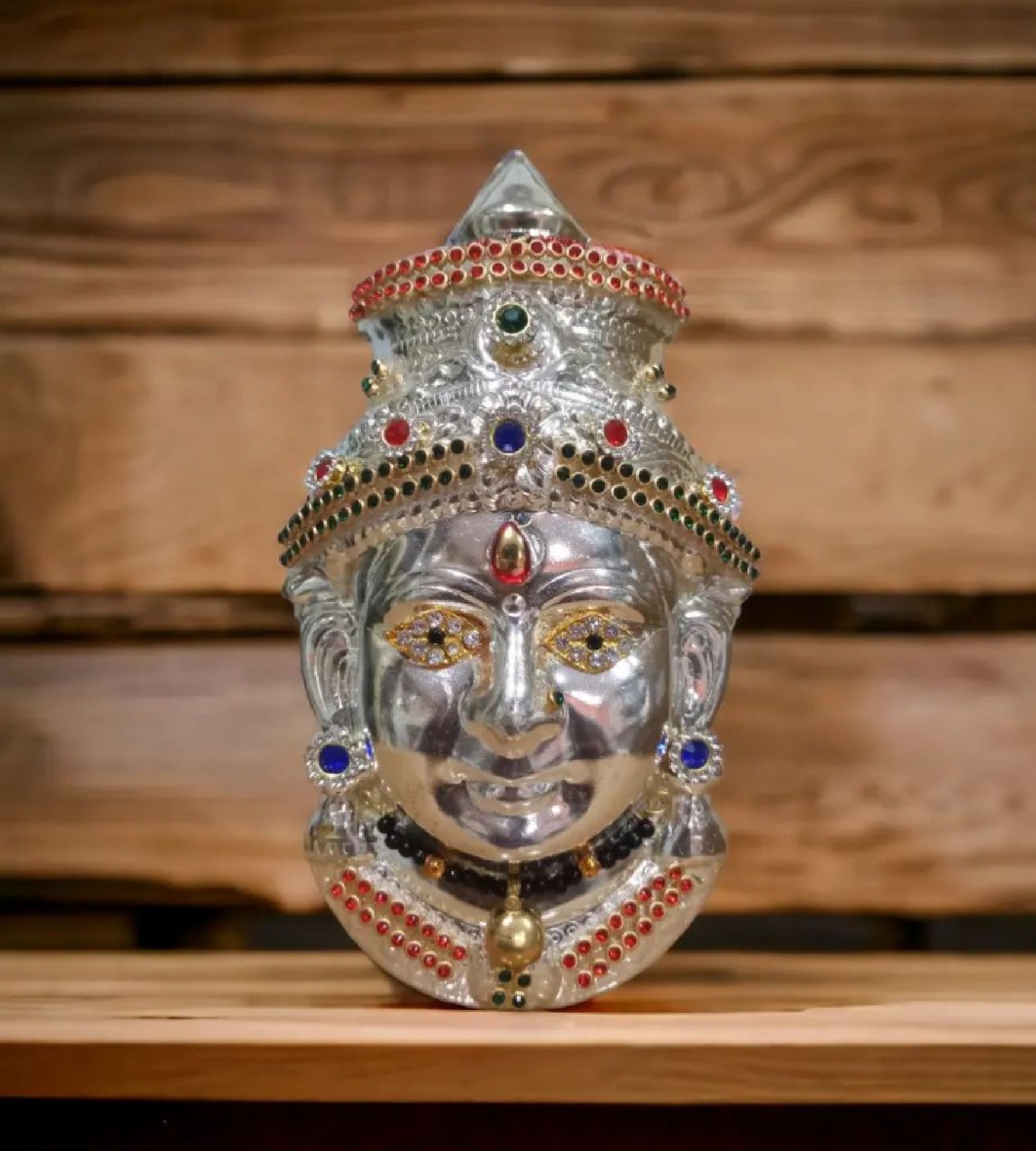 Sigaram 6X3 Inch Silver Plated Lakshmi Face Mukoot for Vara Mahalakshmi Festival K4123