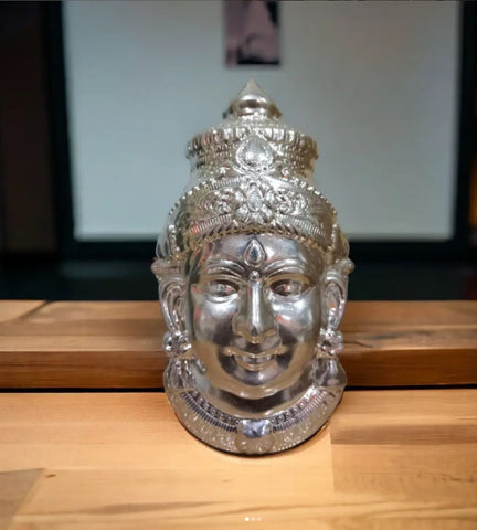 Sigaram 6X3.5 Inch  Silver Plated  Lakshmi Face Mukoot for Vara Mahalakshmi Festival K4136