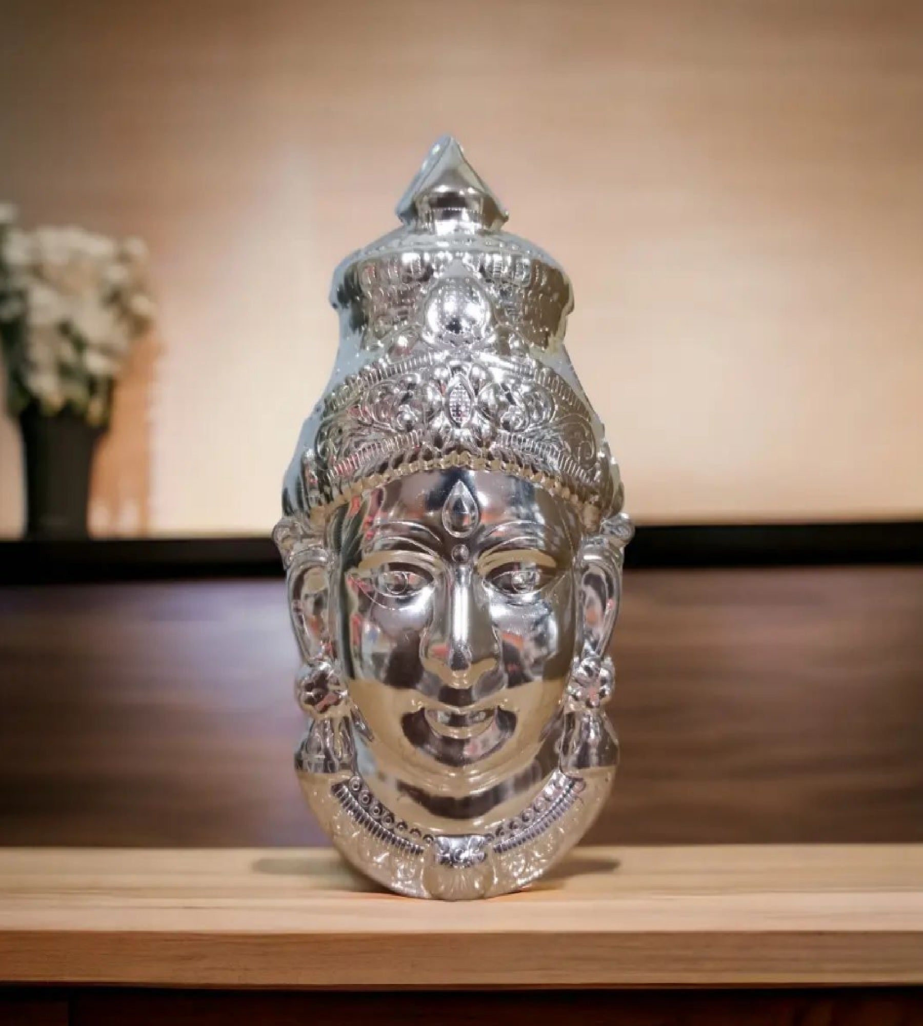 Sigaram 7.5X4 Inch Silver Plated  Lakshmi Face Mukoot for Vara Mahalakshmi Festival K4138
