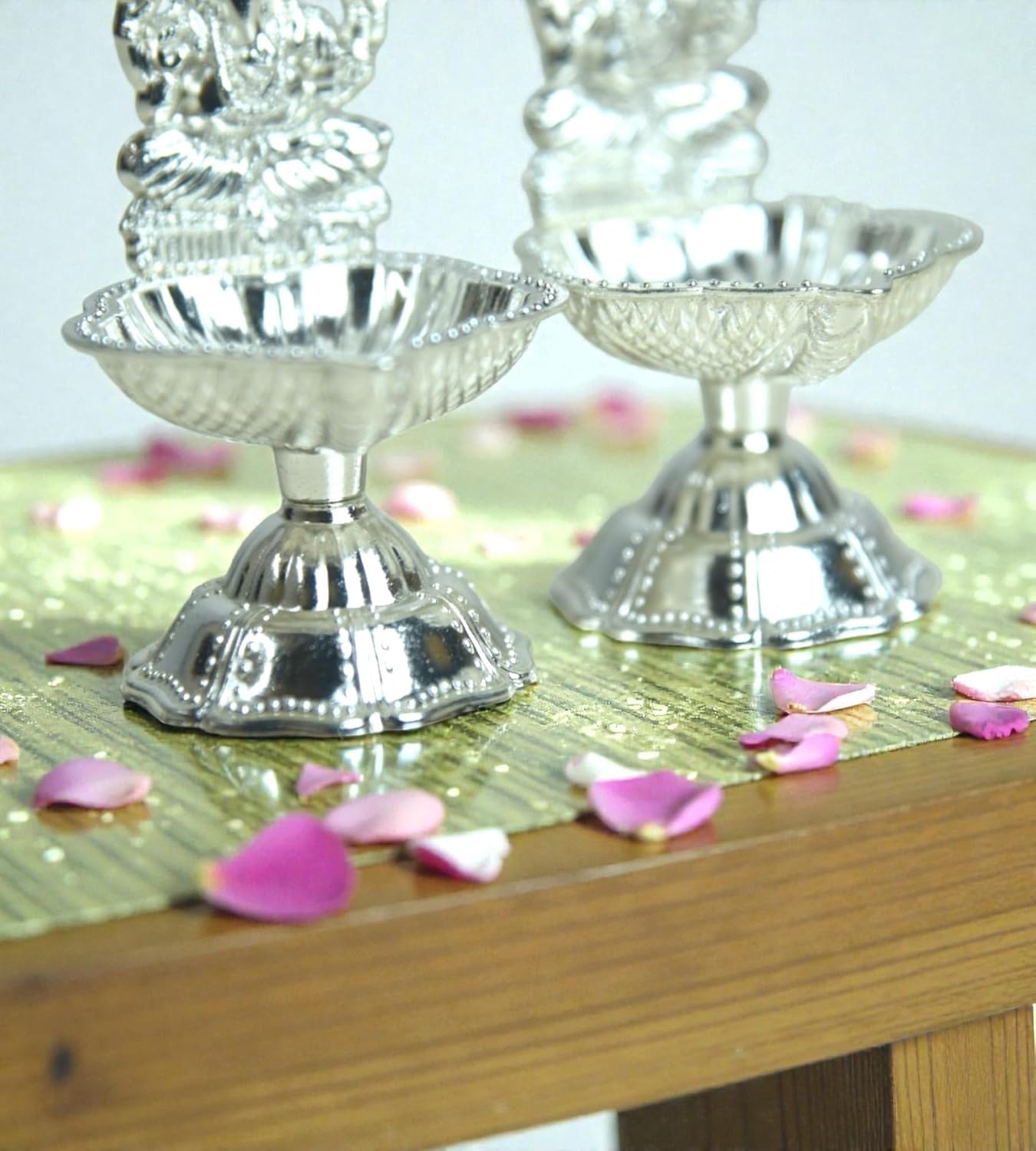 Sigaram 3.5 Inch Silver Plated Ganesh Design Diya for Home & Temple Pooja Decor K4949