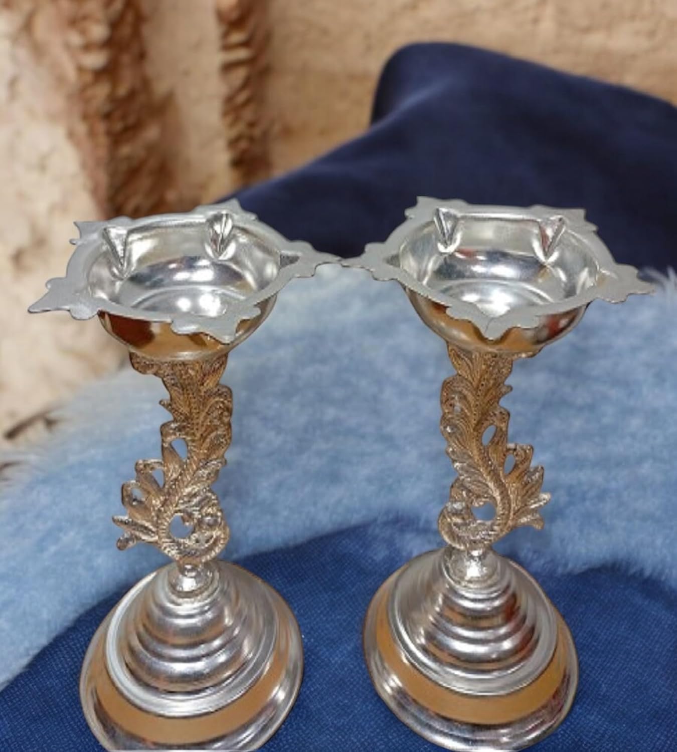 Sigaram 7.5 Inch Peacock Diya Made By Pure German Silver For Home Pooja Decore K4491