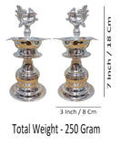 Sigaram 7X3 Inch Peacock Diya Made by Pure German Silver For Puja K4132