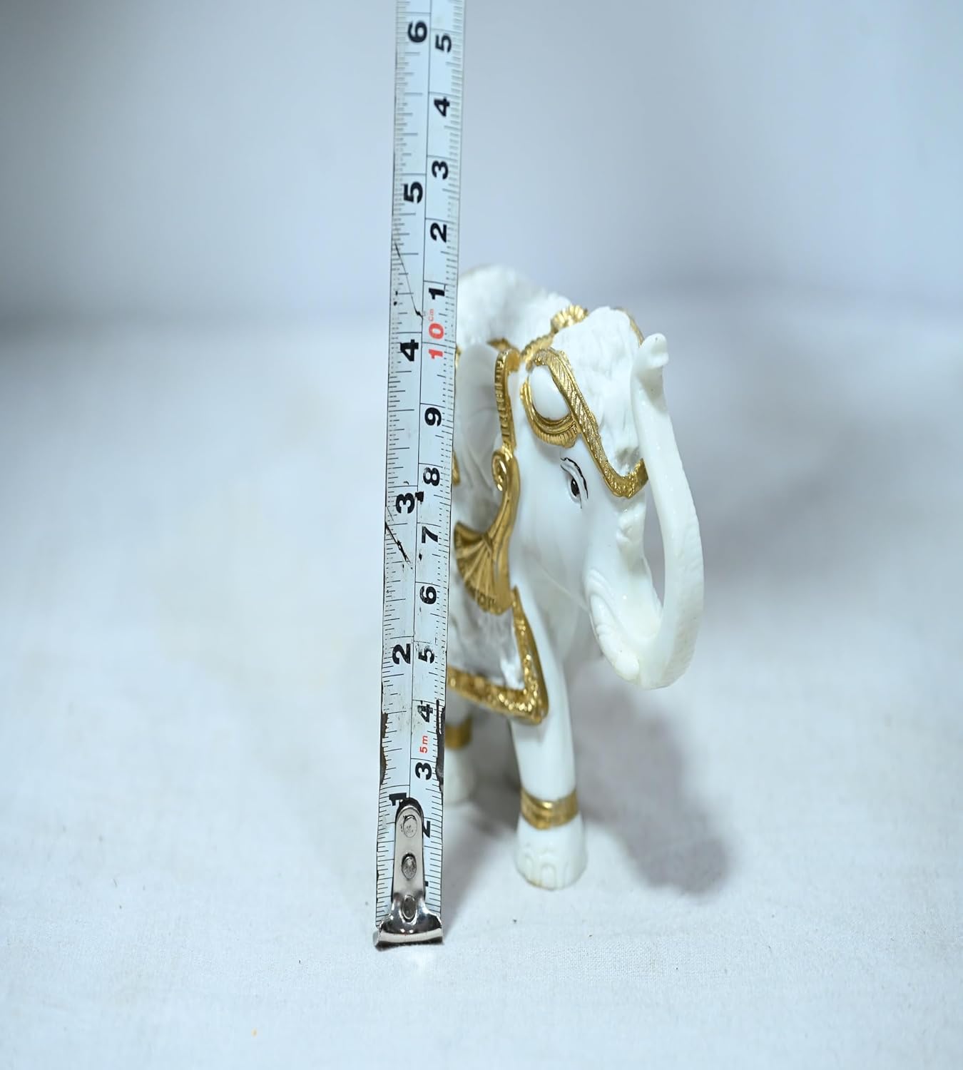 Sigaram 4 Inch White Marble Elephant with Gold Cloth For Home Decoretive Showpiece K4821