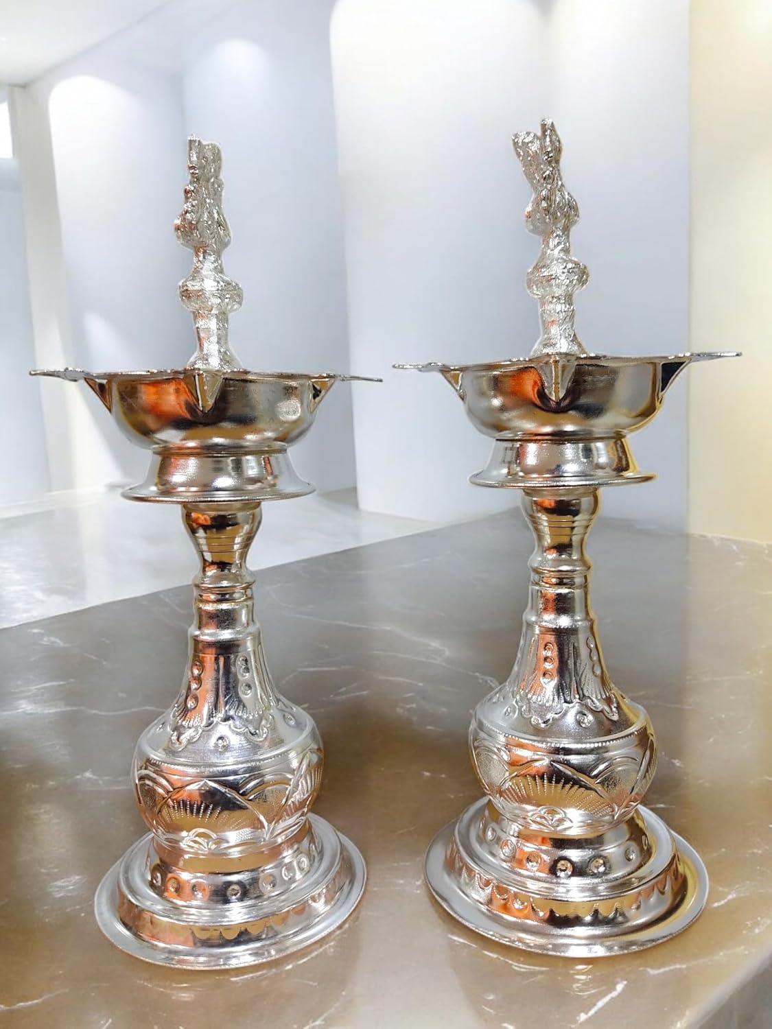 Sigaram 11 Inch Diya Made By Pure German Silver For Home Pooja Decore K4415
