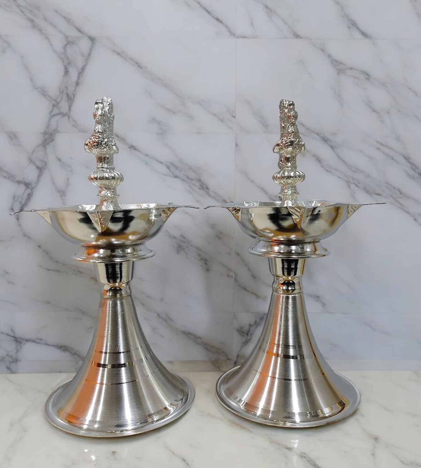 Sigaram 9 Inch Pecock Diya Made By Pure German Silver For Home Pooja Decore K4425