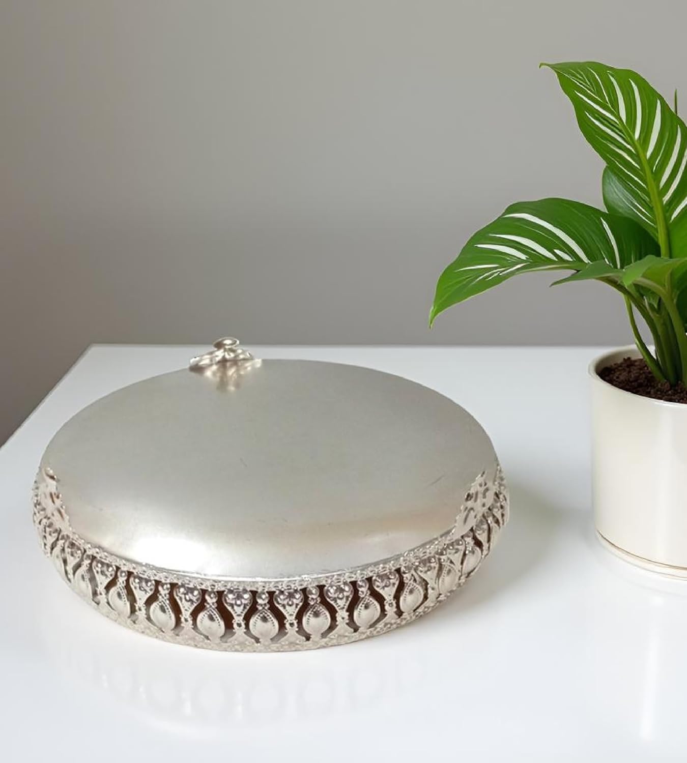 Sigaram 8 Inch Silver Plated Wedding Tray For Home Temple, Festival & Wedding Ceremony K4851