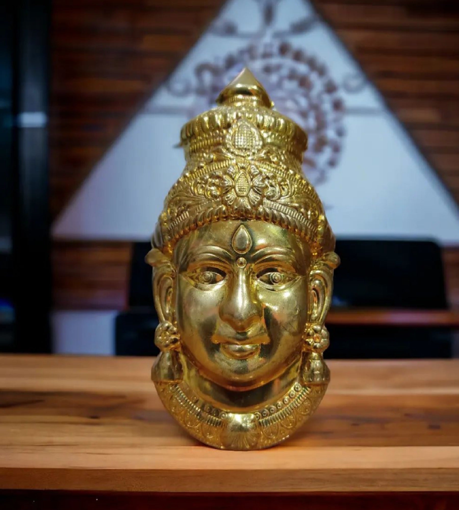 Sigaram 6X3.5 Inch Gold Plated  Lakshmi Face Mukoot for Vara Mahalakshmi Festival K4124