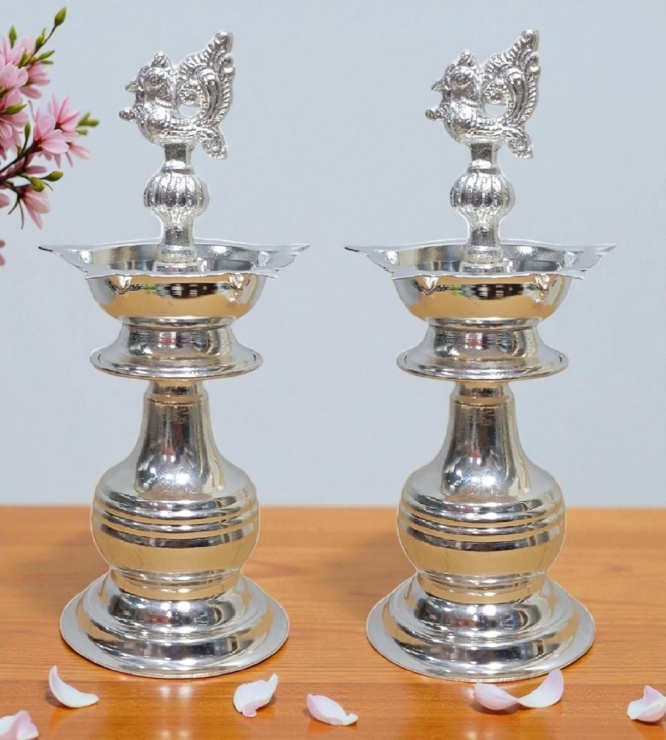 Sigaram 8 X 3.5 Inch Diya Made By Pure German Silver For Home Pooja Decor K3135