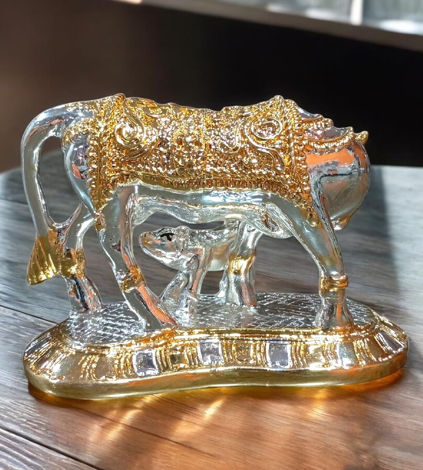 Sigaram 5 Inch MultiColor Metal Kamadhenu Showpiece for Pooja & Festival Décor K4699