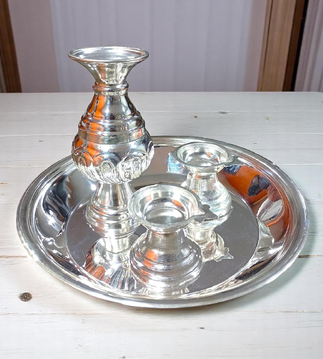 Sigaram German Silver 8.7 Inch Plain Kalash Set for Home & Temple Pooja Decor K4722