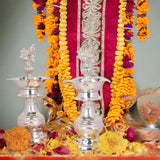 Sigaram 8X3.5 Inch Peacock Diya Made by Pure German Silver For Puja K4240